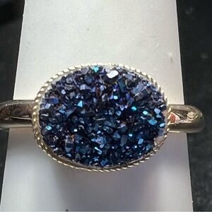 14KT Yellow Gold Blue Quartz Druzy Feminine Ring Size 6